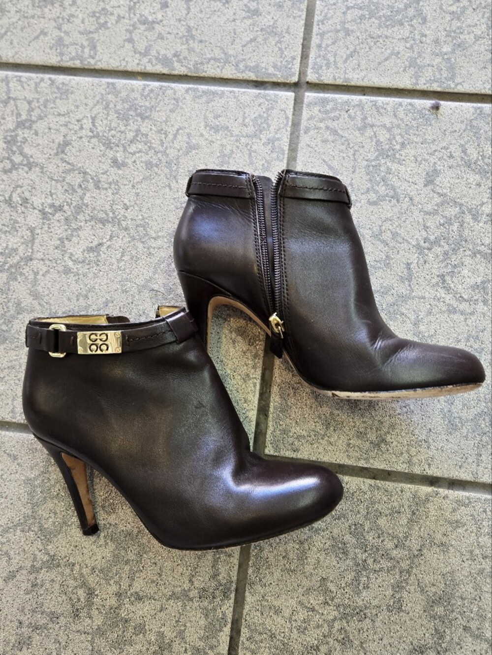 Women’s Dark Brown Leather Ankle Booties with Gold Accent